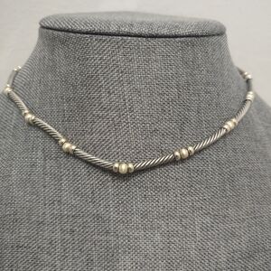 David Yurman 925/585 D.Y. Stamped Sterling Silver/14k Gold Metro Collar Necklace